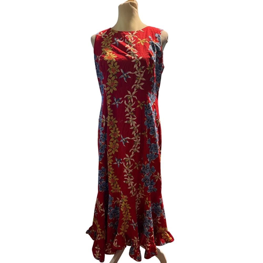 Hilo Hattie Vintage Hawaiian Dress, Red Floral, Made in Hawaii, Size 12